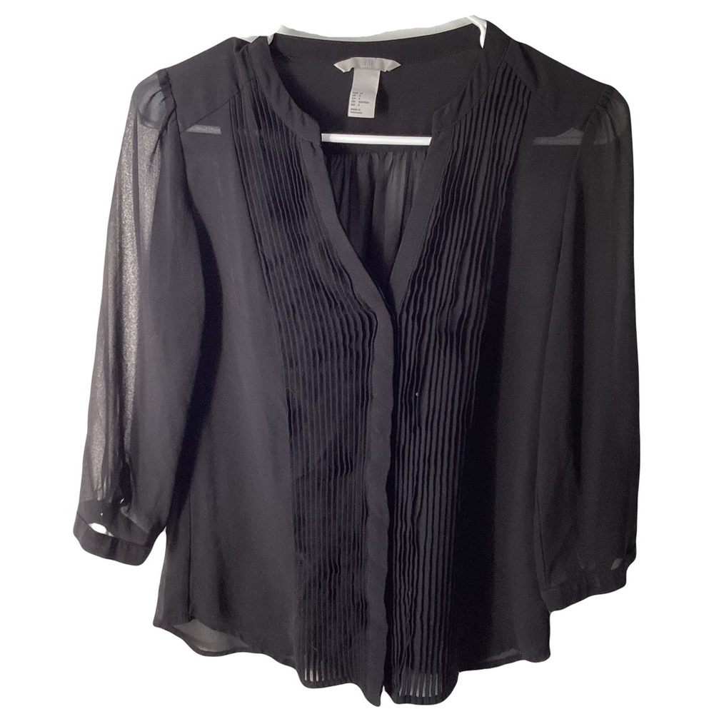 H&M sheer black pintuck blouse - 4